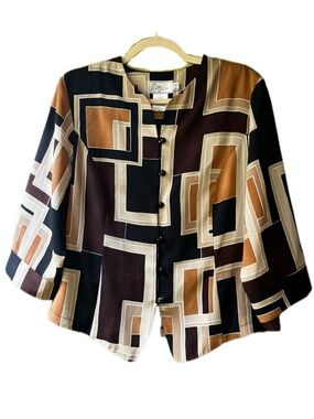 Kathy Che Vintage Button-Up Brown & Black Blouse